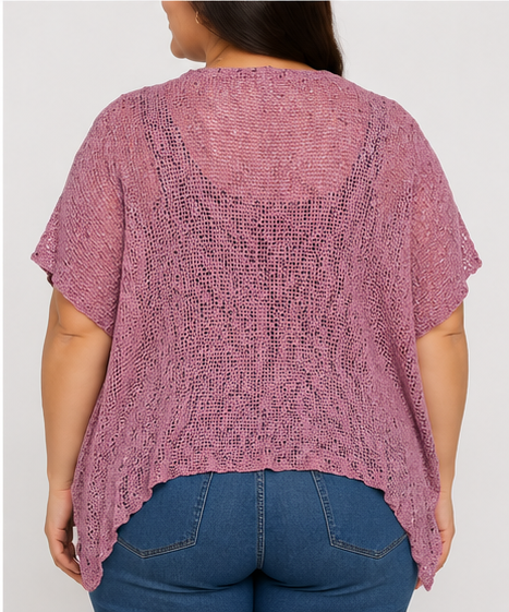 Cardigan Tejido Calado Color Malva para Mujer