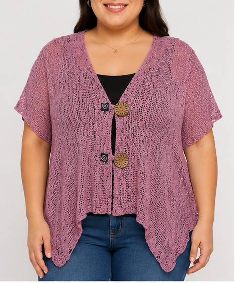 Cardigan Tejido Calado Color Malva para Mujer