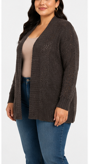 Cardigan Café Oscuro de Tejido Clásico