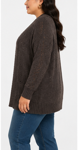 Cardigan Café Oscuro de Tejido Clásico