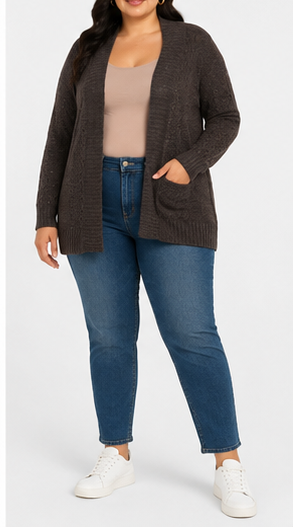 Cardigan Café Oscuro de Tejido Clásico