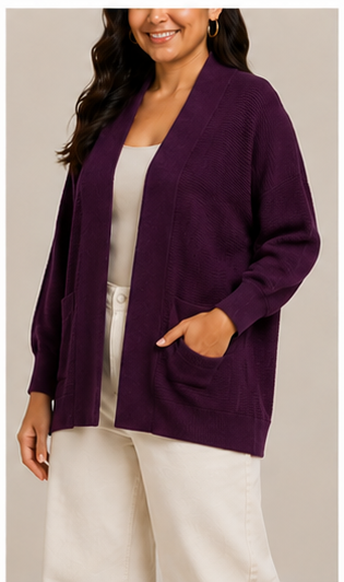 Cardigan Tejido Morado con Bolsillos