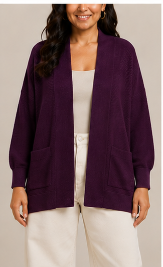 Cardigan Tejido Morado con Bolsillos
