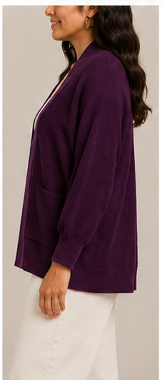 Cardigan Tejido Morado con Bolsillos
