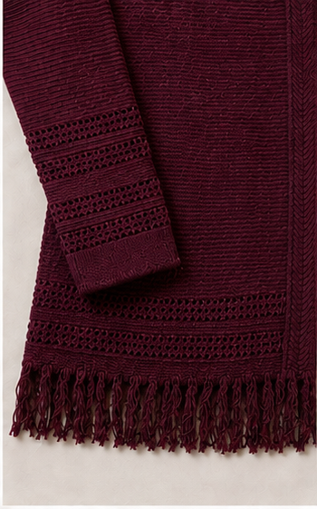 Cardigan Vino con Flecos Decorativos