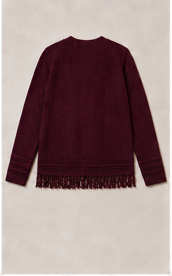 Cardigan Vino con Flecos Decorativos