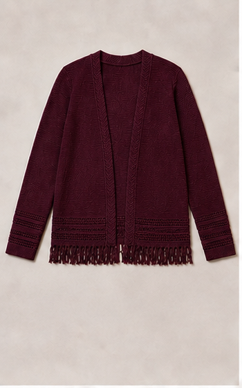 Cardigan Vino con Flecos Decorativos