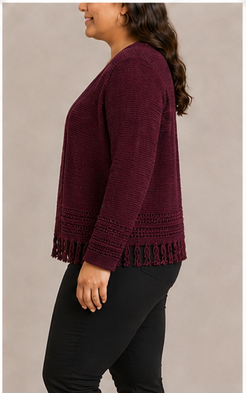 Cardigan Vino con Flecos Decorativos