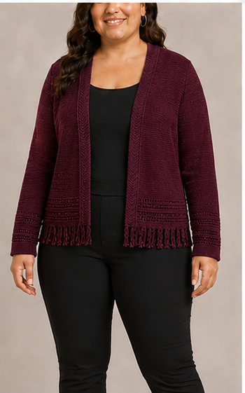 Cardigan Vino con Flecos Decorativos
