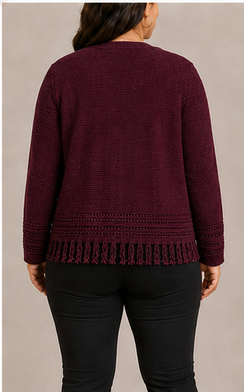 Cardigan Vino con Flecos Decorativos