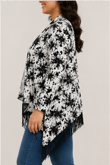 Cárdigan Estampado con Flecos para Mujer