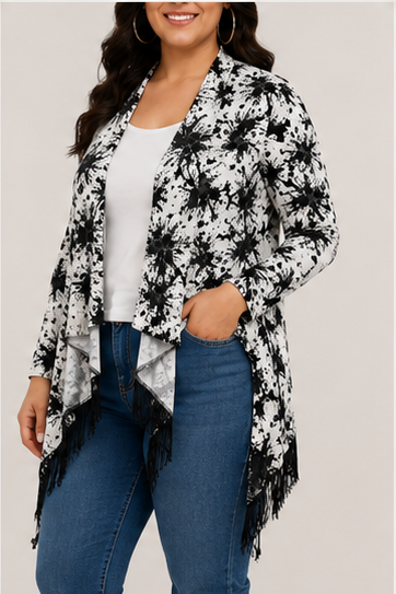 Cárdigan Estampado con Flecos para Mujer