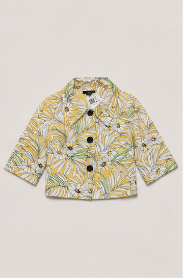 Chaqueta Corta con Estampado Tropical Amarillo