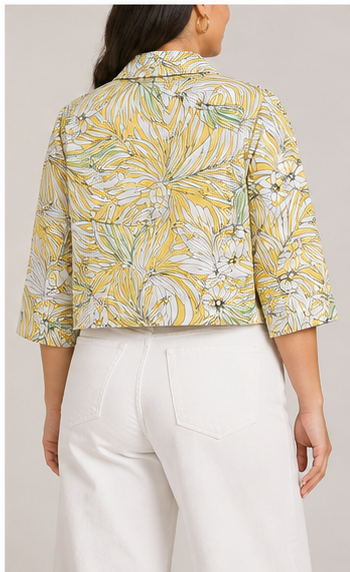 Chaqueta Corta con Estampado Tropical Amarillo