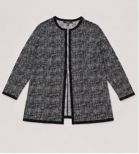 Chaqueta Abierta Gris con Ribetes Negros