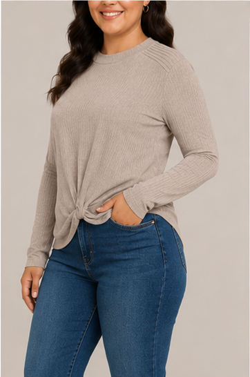 Blusa de Manga Larga con Nudo Frontal para Mujer