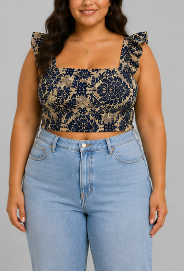 Crop Top Estampado Floral con Tirantes de Olanes