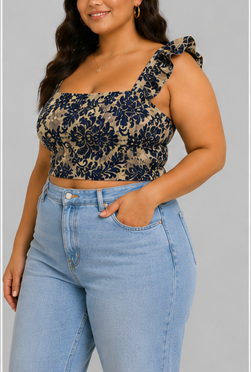 Crop Top Estampado Floral con Tirantes de Olanes