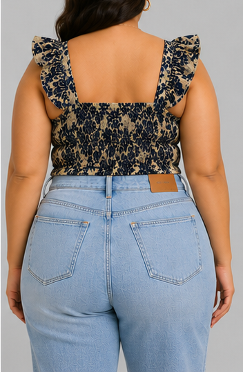 Crop Top Estampado Floral con Tirantes de Olanes