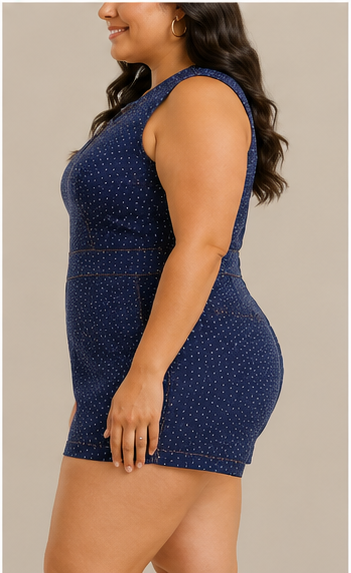Enterizo Short Azul Marino con Escote de Tiras
