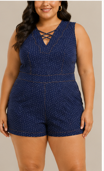 Enterizo Short Azul Marino con Escote de Tiras