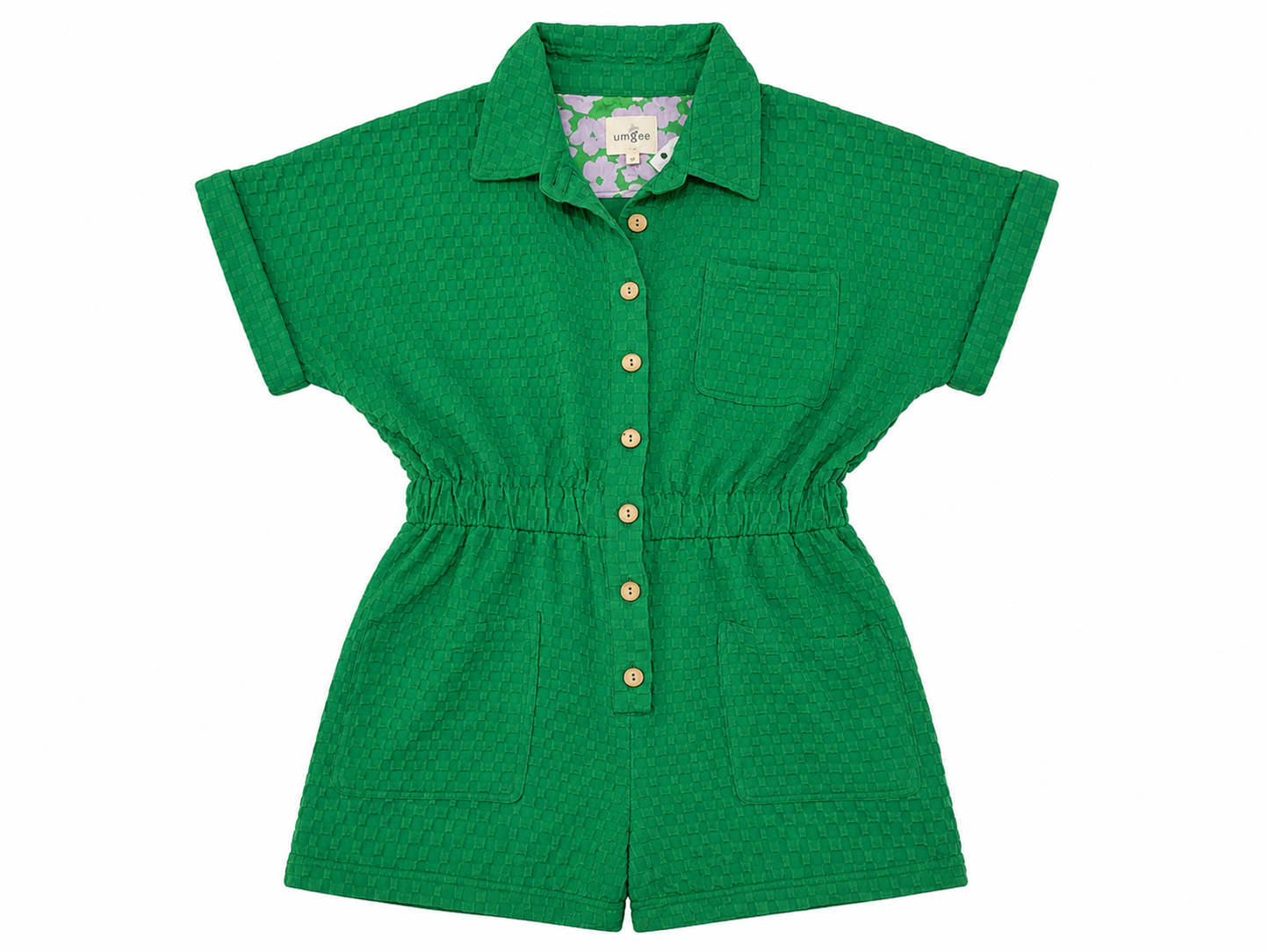 Enterizo Corto Verde con Botones y Cintura Ajustable