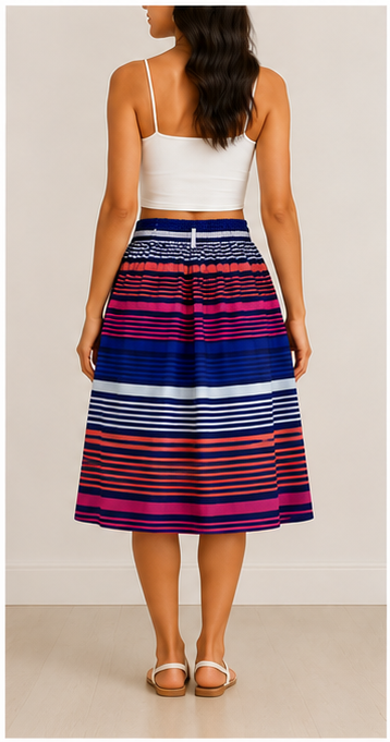Falda midi de rayas multicolor