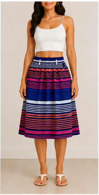 Falda midi de rayas multicolor