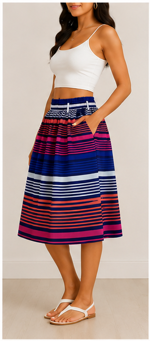 Falda midi de rayas multicolor