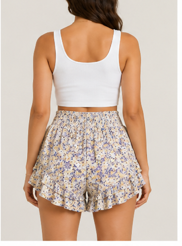 Short Floral con Volantes y Cintura Elástica