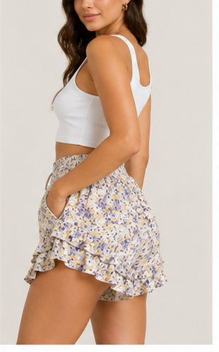 Short Floral con Volantes y Cintura Elástica