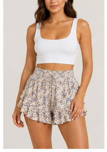 Short Floral con Volantes y Cintura Elástica