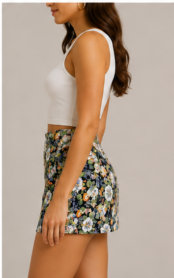 Falda Corta Floral de Tiro Alto