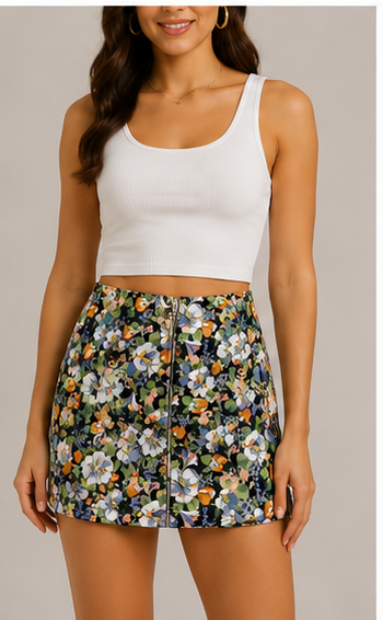 Falda Corta Floral de Tiro Alto