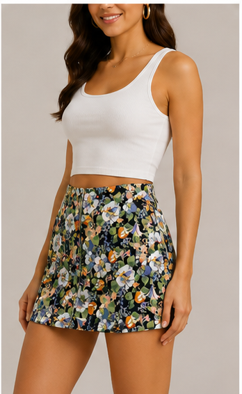 Falda Corta Floral de Tiro Alto