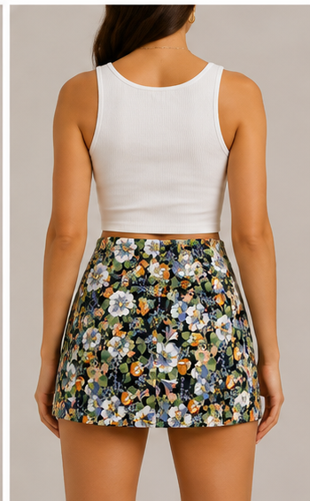 Falda Corta Floral de Tiro Alto