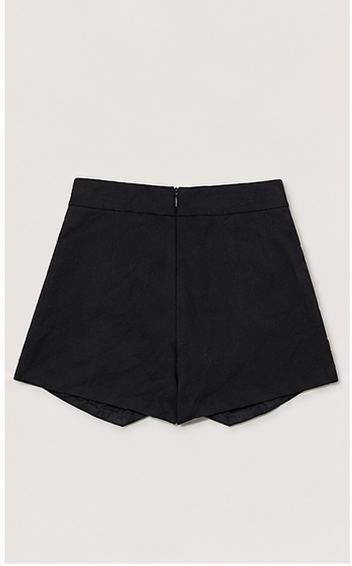 Falda Short de Tiro Alto Negra con Diseño Cruzado