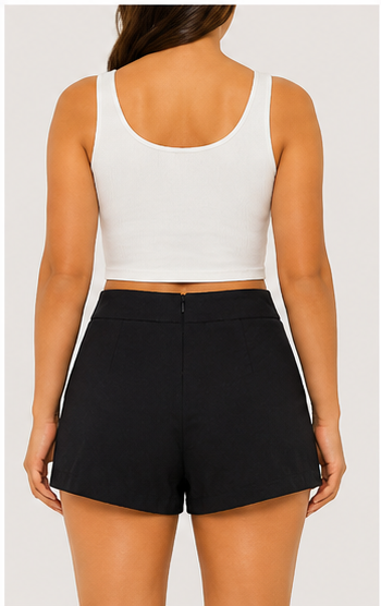 Falda Short de Tiro Alto Negra con Diseño Cruzado