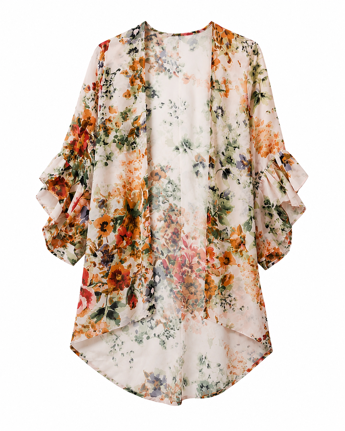 Sobretodo Tipo Kimono Floral de Gasa