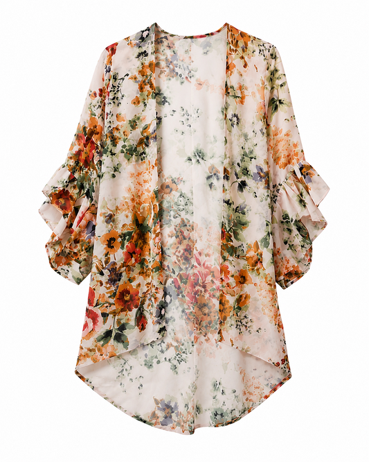Sobretodo Tipo Kimono Floral de Gasa