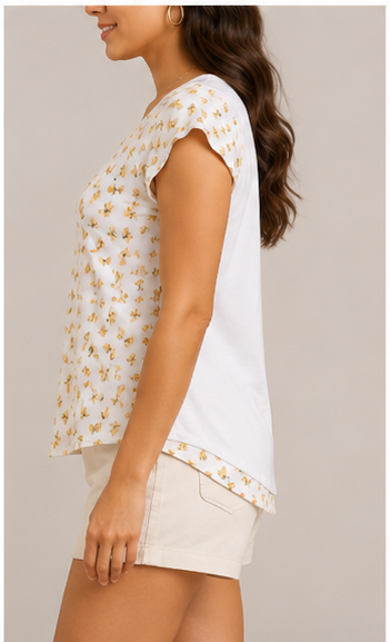 Blusa Estampada de Manga Corta con Escote Redondo
