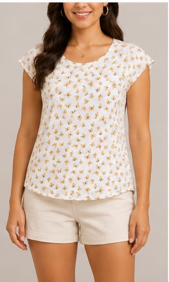 Blusa Estampada de Manga Corta con Escote Redondo