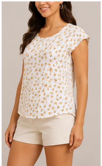 Blusa Estampada de Manga Corta con Escote Redondo