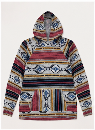 Suéter con Capucha y Estampado Étnico Multicolor