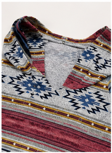 Suéter con Capucha y Estampado Étnico Multicolor