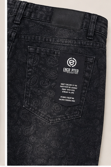 Jeans Negro con Estampado Paisley
