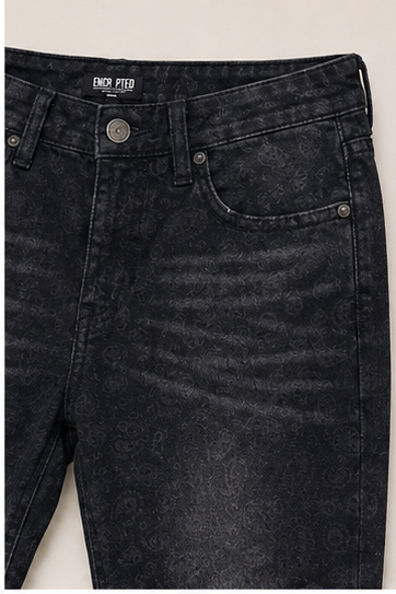Jeans Negro con Estampado Paisley
