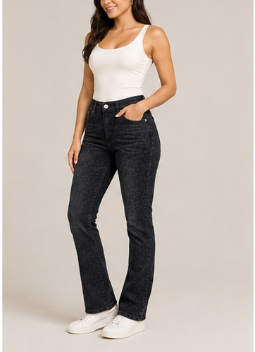 Jeans Negro con Estampado Paisley