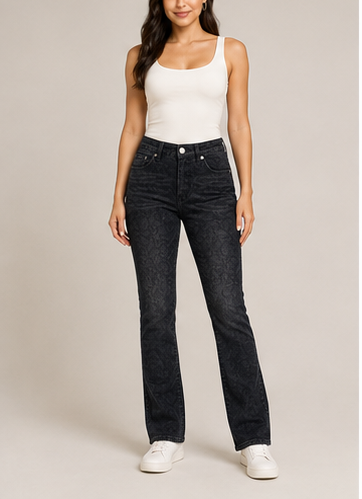 Jeans Negro con Estampado Paisley