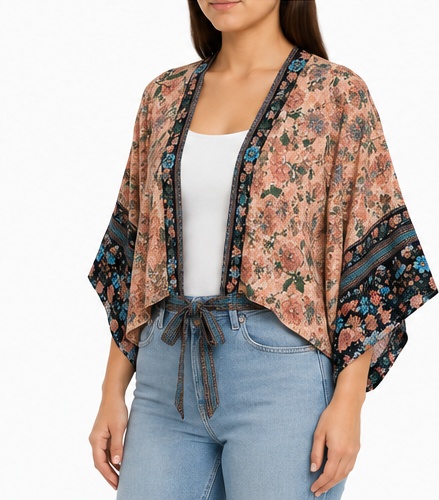 Kimono Corto Floral con Lazo